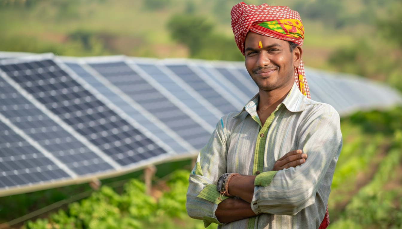 Solar panels installed in agricultural field powering water pump
